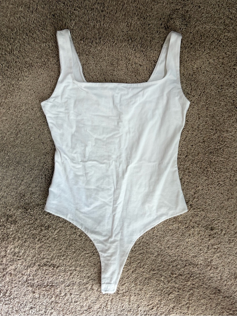 Quince Stretch Cotton Jersey Square Neck Tank Bodysuit | Soft White | Medium
